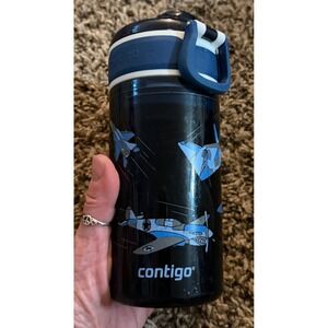 Contigo-NAvy Blue Aircraft Pattern Tumbler-Spill Proof Valve-Carrying Handle